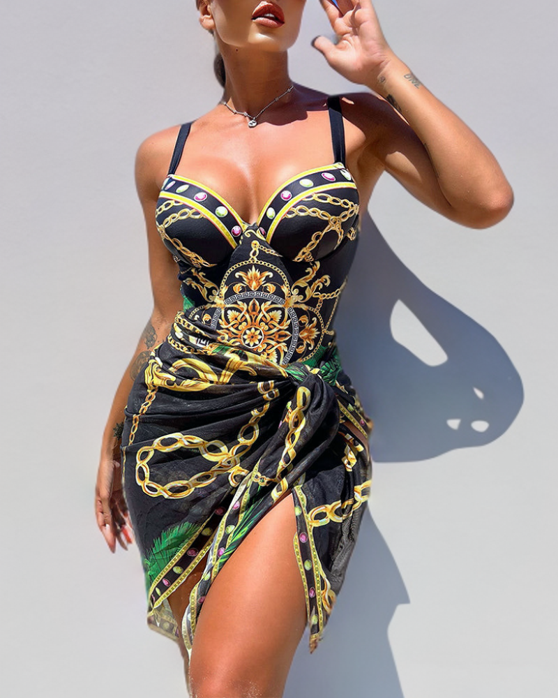 Valeria™ | one-piece swimsuit with push-up effect and matching beach skirt