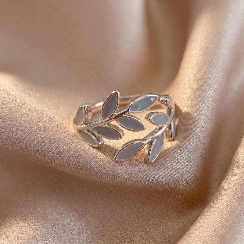 Ring with Leaf and Gray Opal