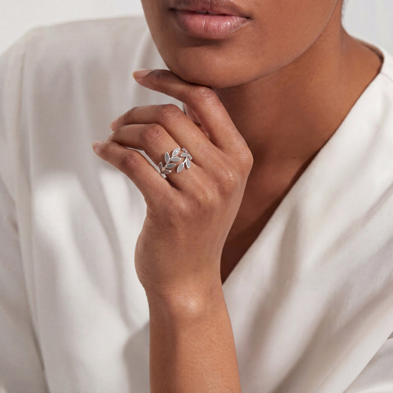 Ring with Leaf and Gray Opal