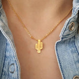 Amira – Gold Necklace with Cactus Pendant