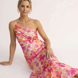 Printed midi dress with asymmetric neckline