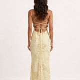 Embroidered long dress with straps