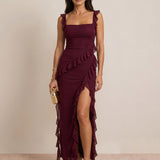 Asymmetrical dress with ruffles