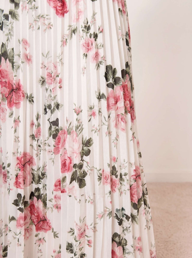 Pleated Floral Midi Dress with Ruffles