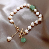 Vintage Bracelet with Pearls and Golden Green Gems