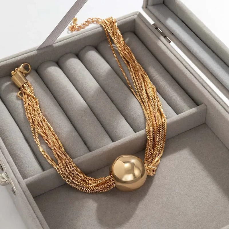 Vintage collar with multicolor beads in gold