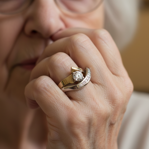 Irregular vintage ring in gold and silver with zircon