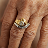 Irregular vintage ring in gold and silver with zircon