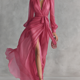 Beatrice™ | Elegant long chiffon dress with V-neck and waist tie
