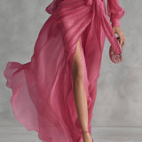 Beatrice™ | Elegant long chiffon dress with V-neck and waist tie