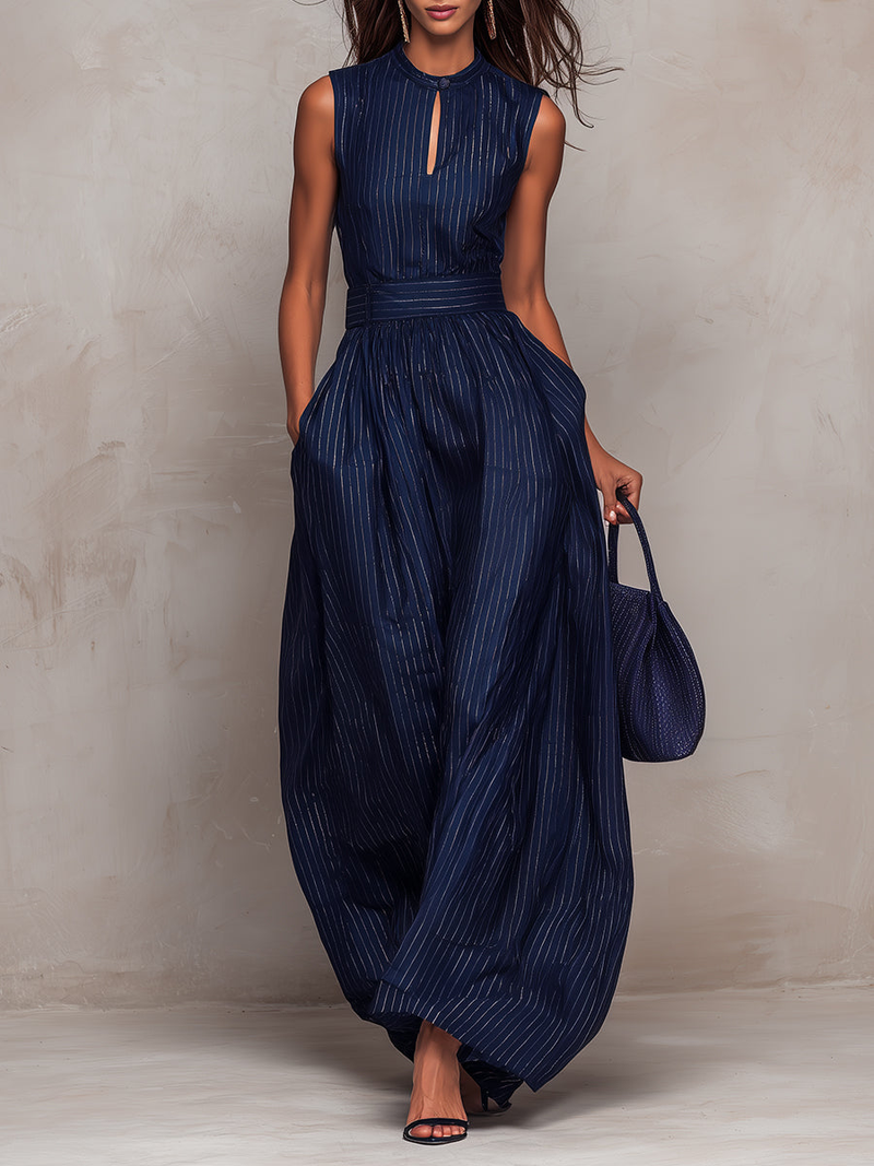 Anna · Striped Jumpsuit with Keyhole Neckline