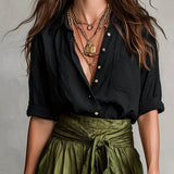 Vera™ | Two-Piece Set: Black Top and Olive Green Midi Skirt