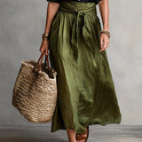 Vera™ | Two-Piece Set: Black Top and Olive Green Midi Skirt
