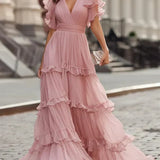 Zoe™ | Elegant Maxi Wedding Dress in Light Pink