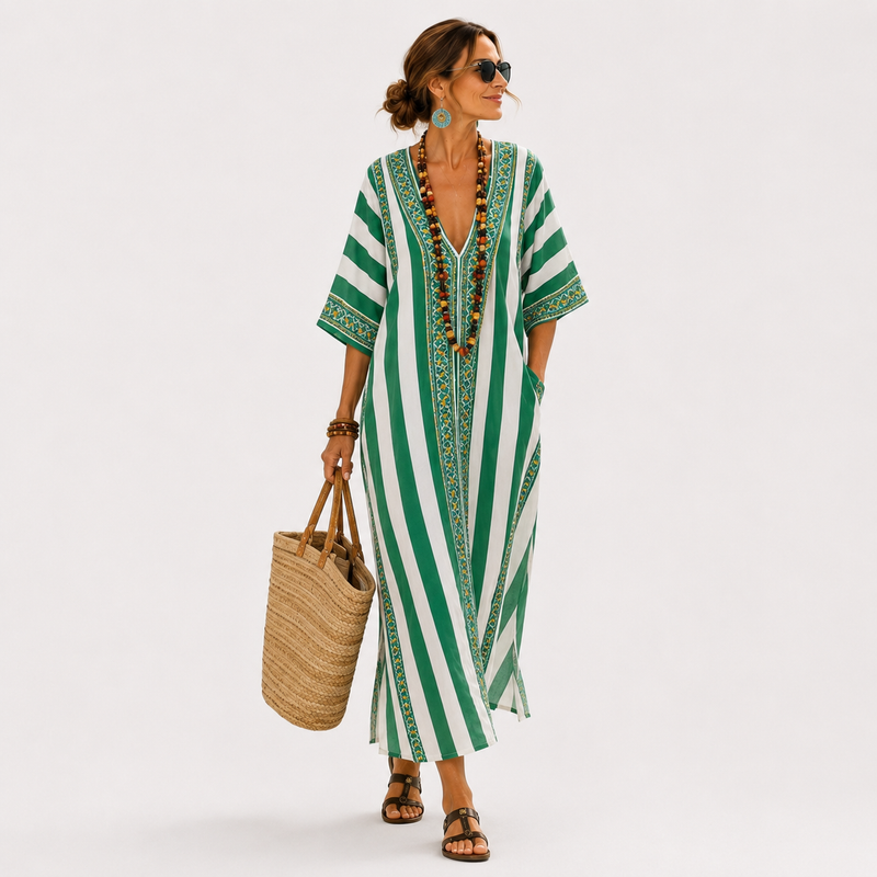 Zoe Green Striped Caftan