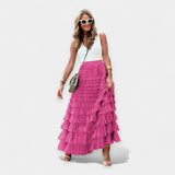 Boho skirt with satin details and open fabric