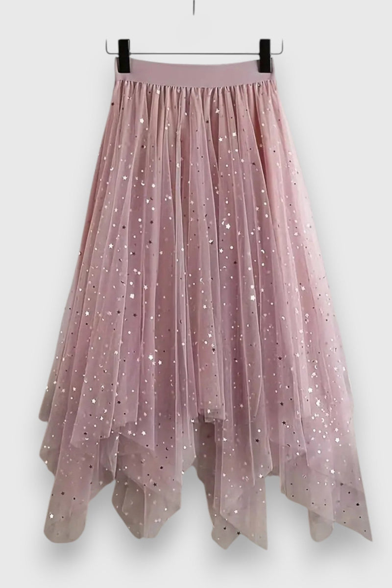 Colette High-Waisted Ruffled Hem Sequin Skirt