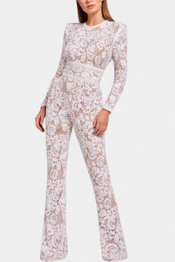 Jimena Lace Jumpsuit with Sequins and Belt