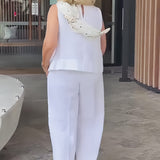 Trinidad™ | White Set Blouse and Wide Pants
