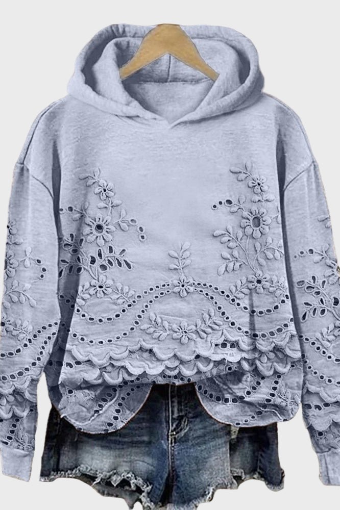 Soft green hoodie sweater with lace details