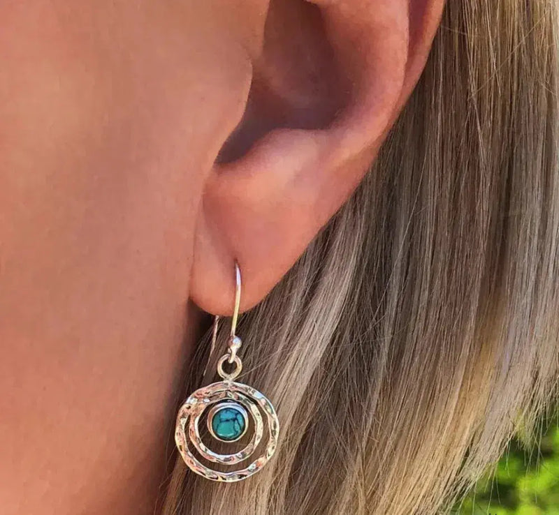 Anna-Sofie - Boho Saturn Earrings with Turquoise in Silver and Gold