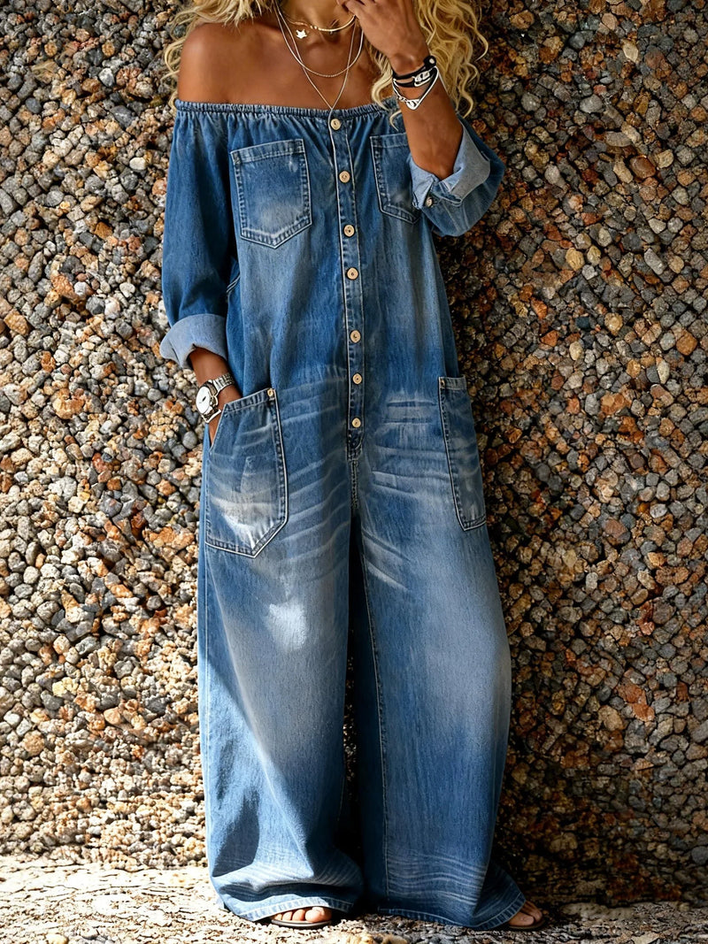Noa™ | Denim Jumpsuit with Off-Shoulder Neckline