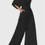 Elegant Long Jumpsuit with Wide Legs and V-Neck