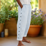 Sylvia™ | Striped Pants with Elegant Buttons