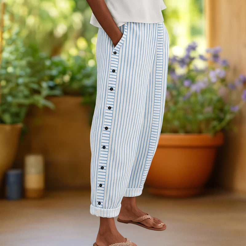 Sylvia™ | Striped Pants with Elegant Buttons