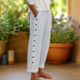 Sylvia™ | Striped Pants with Elegant Buttons