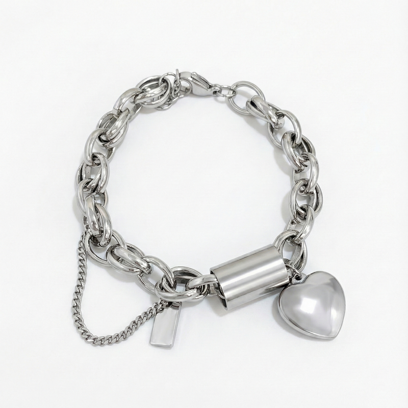 Wide Bracelet with Heart Design