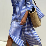 Corina | Classic Striped Maxi Shirt Dress