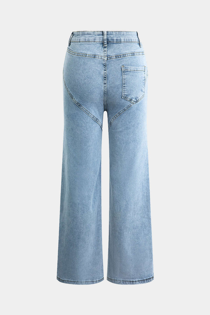 Evian Ripped Straight-Leg Jeans with Rhinestones