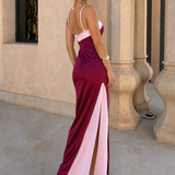 Satin Long Dress with Cross Neckline