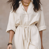 Effortless Bohemian Maxi Shirt Dress with Waist Tie