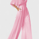 Elegant Long Jumpsuit with Wide Legs and V-Neck
