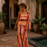 Cara | Long printed dress with strapless neckline