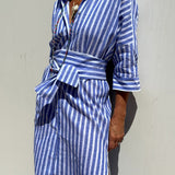 Corina | Classic Striped Maxi Shirt Dress