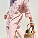 Corina | Classic Striped Maxi Shirt Dress