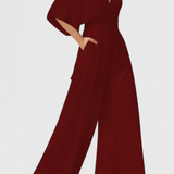 Elegant Long Jumpsuit with Wide Legs and V-Neck