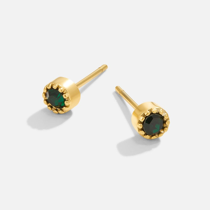 Gold Victoria Earrings with Green Stone.