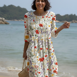 Cristina - Maxi Dress with Round Neck and Floral Embroidery