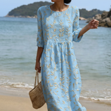 Natalia - Midi Dress with Round Neck and Embroidery