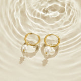 Elisa-Marie – Gold Earrings with Hanging Pearls.