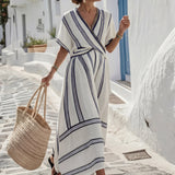 Crossed midi dress with belt