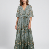 Evadne™ | Short Sleeve Floral Maxi Dress with V-Neck
