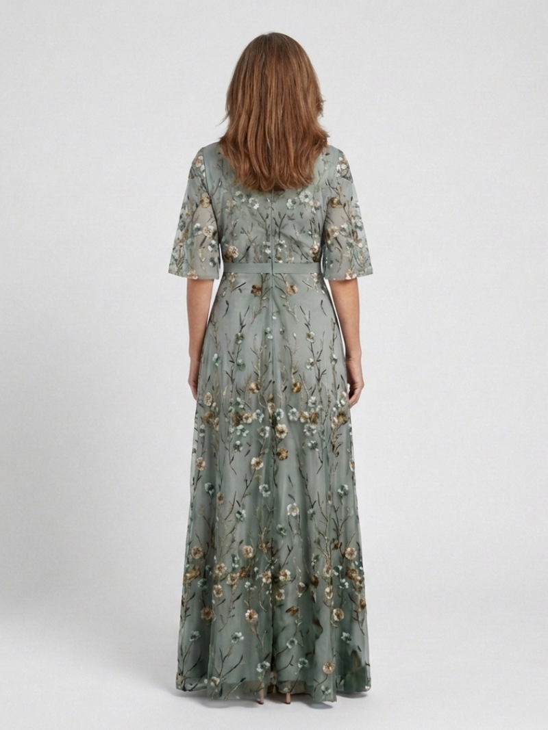 Evadne™ | Short Sleeve Floral Maxi Dress with V-Neck