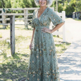 Evadne™ | Short Sleeve Floral Maxi Dress with V-Neck