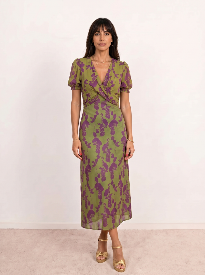 Printed midi dress with straps