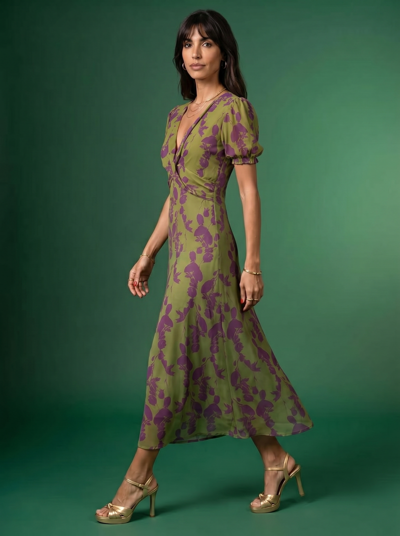 Printed midi dress with straps